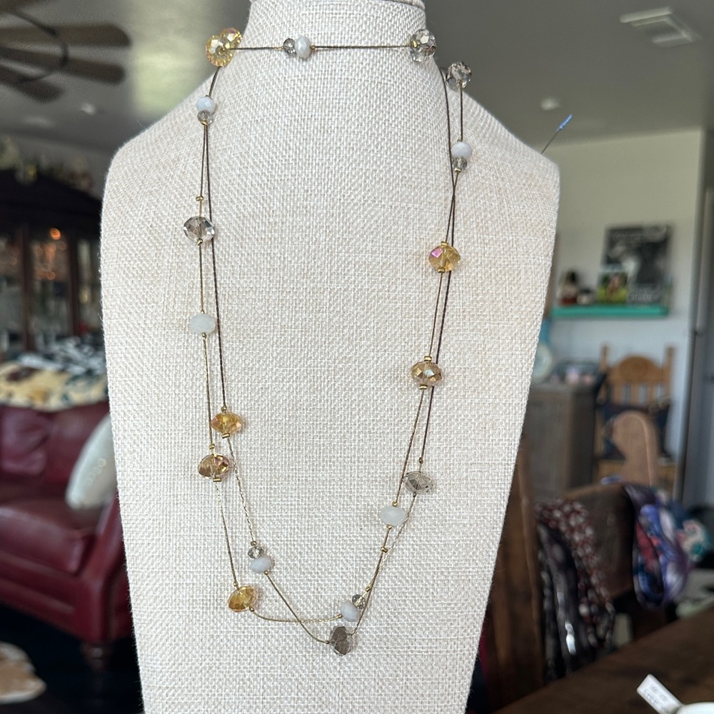 ALI KHAN NEW YORK Faceted Bronze Smoke and Opaque  White Beaded Necklace